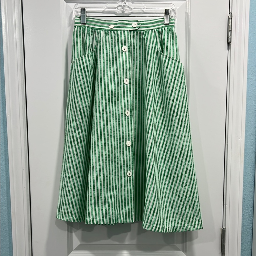 Vintage Koret Green Striped Seersucker Skirt